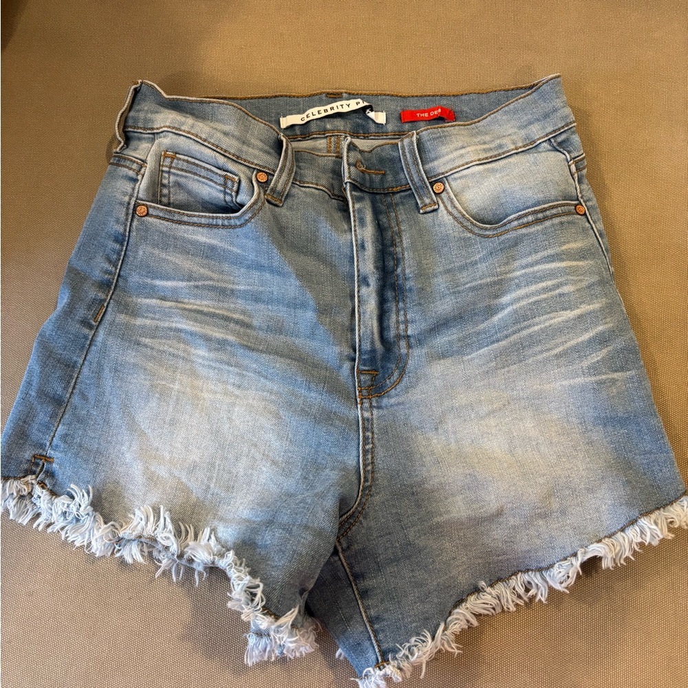 light-wash denim shorts